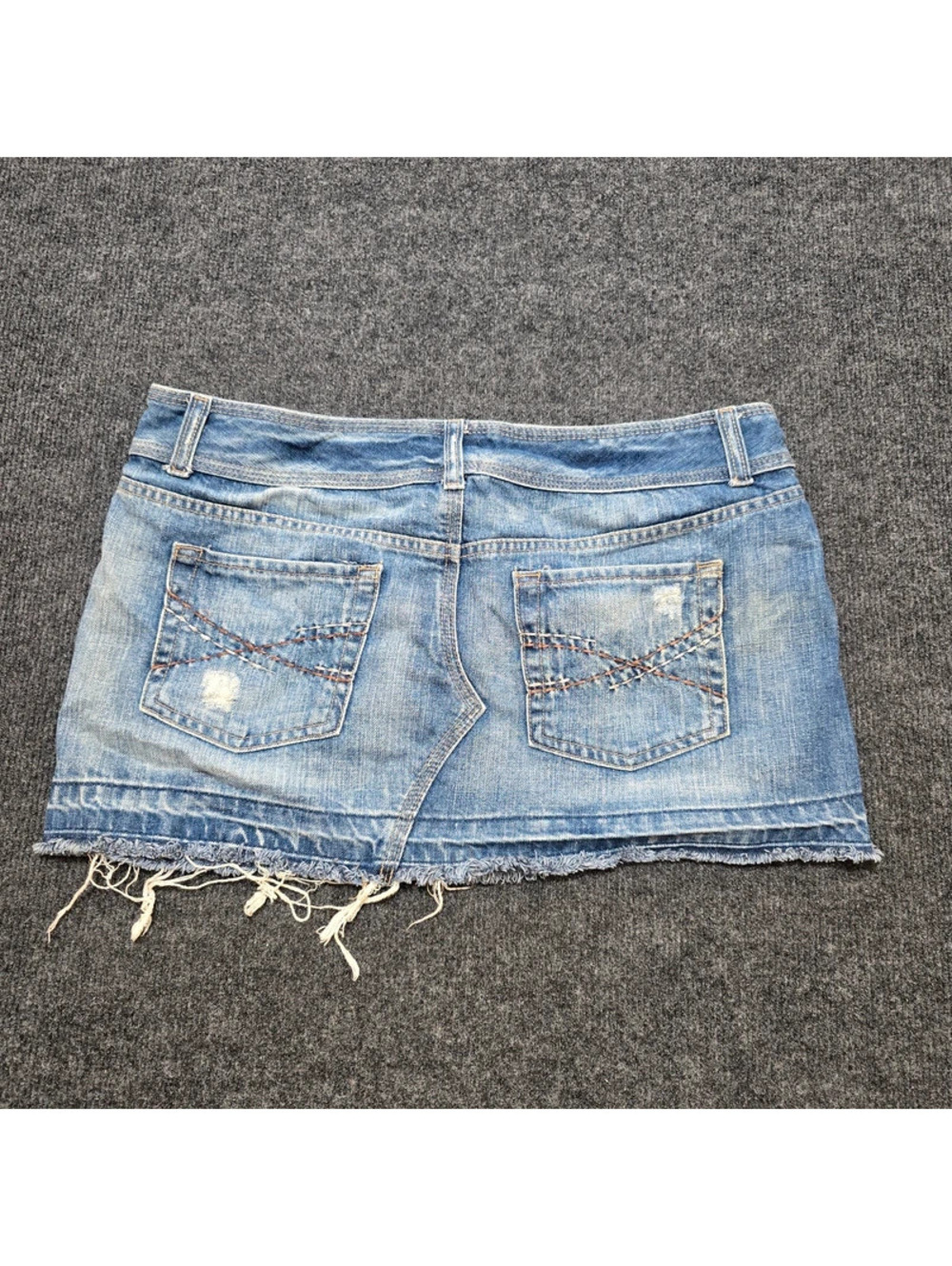 Vintage Aeropostale Y2K Low Rise Distressed Denim Micro Mini Skirt 13 14 Frayed